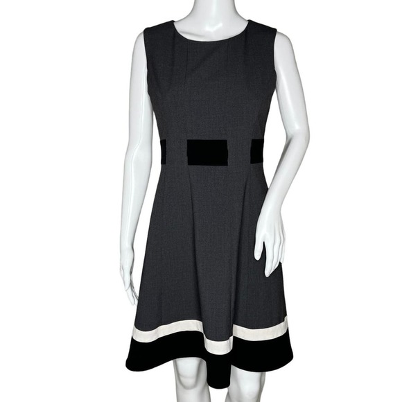 Calvin Klein Dress Womens 4 Petite Gray Black Preppy Office Neutral Minimalist - Picture 1 of 9